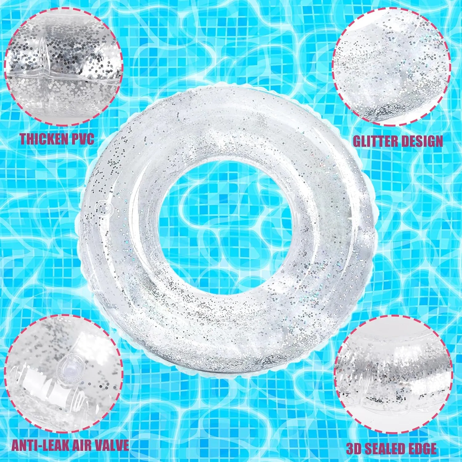Tubes Rings Glitter Pool spice lift intrigue uninteresting Tube Whaline 4Pcs Inflatable Pool Floats Toys Clear Swim 