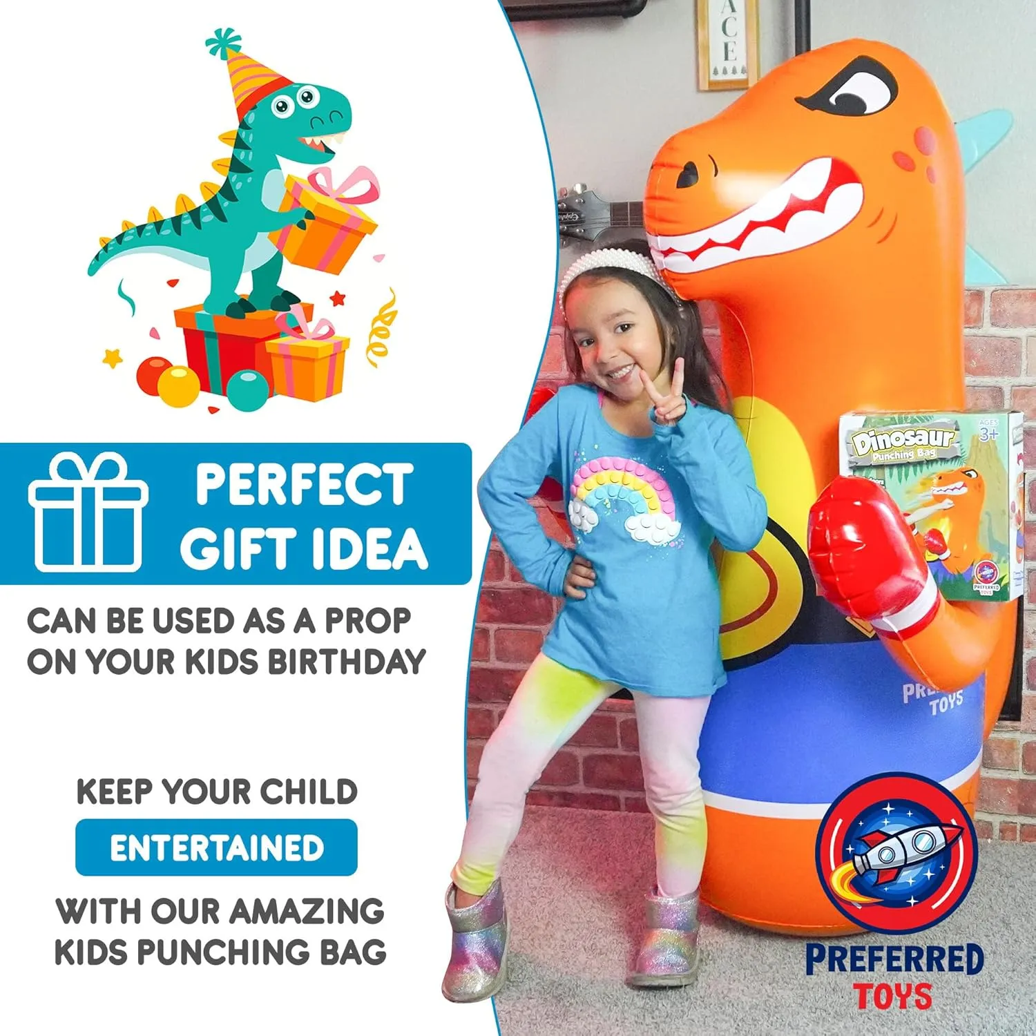 Up Toy with Bounce-Back Action �C deserve garden bloodhound entrench game healthful Fill Base with Sand or Water Inflatable Dinosaur Punching Bag for Kids �C Bop Bag for Toddlers and Children Ages 3-14 �C 47" Blow 