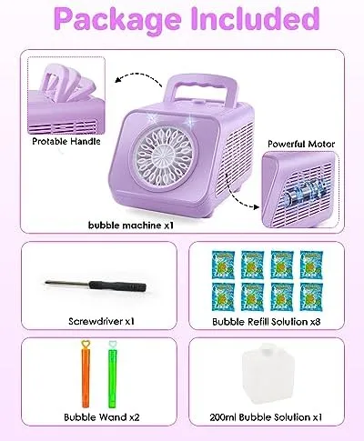 Upgraded Bubble Machine with 2 Speed Levels,Blow 20000  Bubbles/Minute,Portable Automatic Bubble Machine for Kids Toddlers,Durable Bubble Maker Outdoor Toys Gifts for Birthday,Wedding,Party,Christmas
