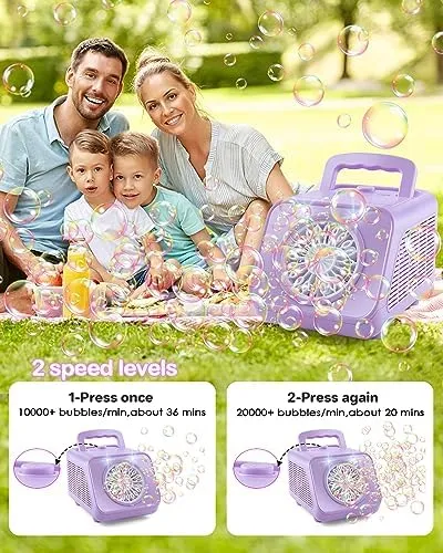 Upgraded Bubble Machine with 2 Speed Levels,Blow 20000  Bubbles/Minute,Portable Automatic Bubble Machine for Kids Toddlers,Durable Bubble Maker Outdoor Toys Gifts for Birthday,Wedding,Party,Christmas