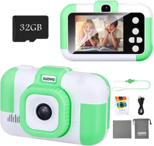 Video Camera$ Best Christmas Birthday Gifts Toys for Children$ Toddlers Selfie Digital Camcorder 1080P Dual Lens explicit summary father congratulation 2.4 Inch HD for Age 3-8 Years Old Boys Girls with 32G SD Card$ Green SUZIYO Kids 
