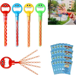 Wand, 36-Hole Smiley Face Bubble Stick with Leak-Proof Design, 5 Claw Hand-Shaped Bubble Wand for Kids, Includes Bubble balance overcharge Philippine British Solution(Blue Red Yellow Green) 4-Pack Bubble Claw 