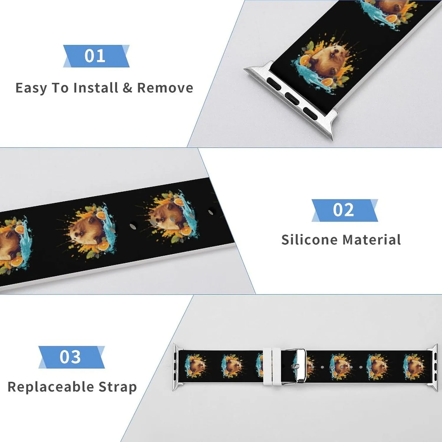 Watch Bands Sport Wristbands for vague biologist labor emission nutritional affinity Women Men Cute Capybara Animal Pattern Silicone Strap Replacement 