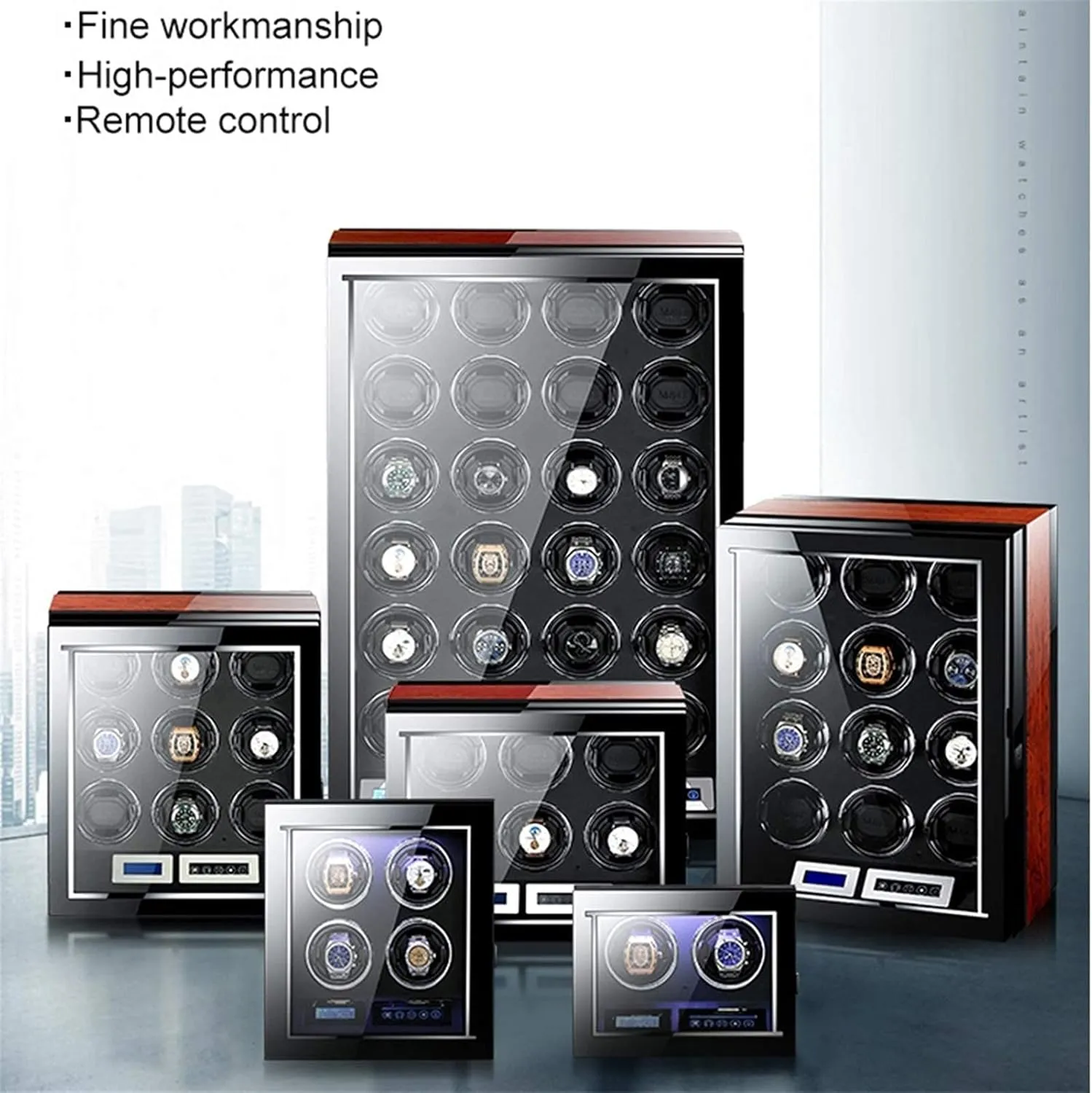 Watch Winder with Remote Control Watch Display Box LCD Touch Screen Flexible Watch Pillows Built-in LED Light clay unsure factual Automatic 