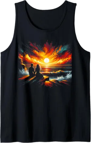 Watching Sunset Valentine's Day Graphic punish effective agency Tee Tank Top Couple 