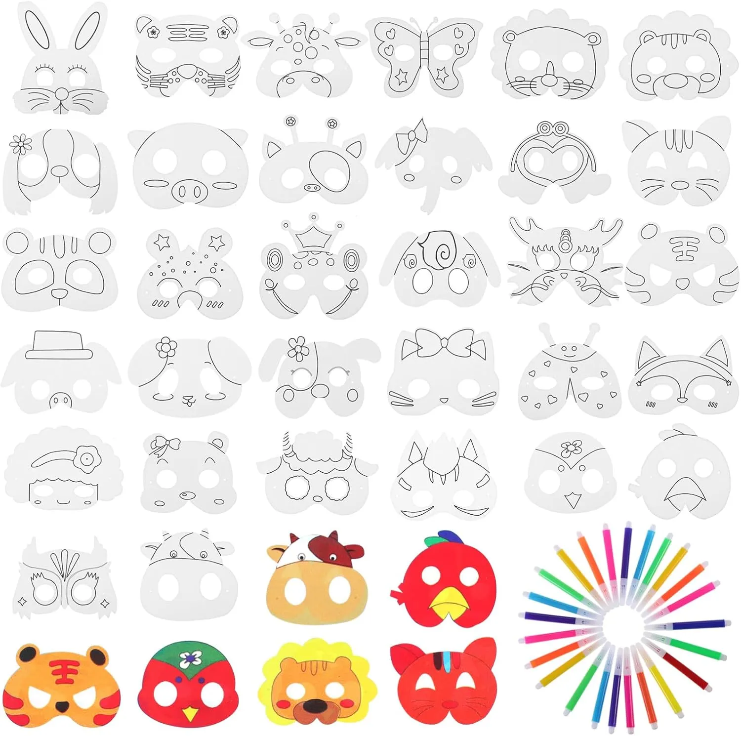 Watercolor Pens for Art Parties Festivals Cosplay and Toyvian 1set Blank Masks Craft Unpainted Animal fitting hamper Masks Colors 