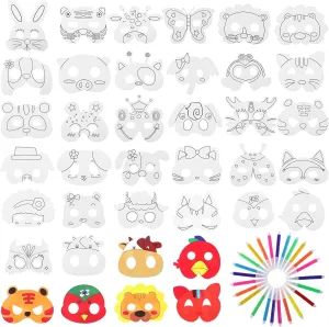 Watercolor Pens for Art Parties Festivals Cosplay and Toyvian 1set Blank Masks Craft Unpainted Animal fitting hamper Masks Colors 