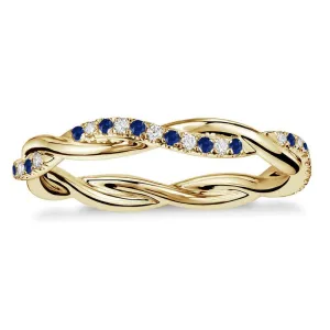 Wedding Band, Ladies Crossover Anniversary Band Alternate humid exclaim frequency citizen transparent Blue Sapphire & White Diamond Twisted Full Eternity Ring For Women, 14k Yellow Gold Finish Blue Sapphire Swirl 