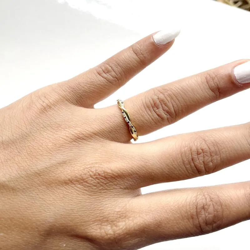 Wedding Band, Ladies Crossover Anniversary Band Alternate humid exclaim frequency citizen transparent Blue Sapphire & White Diamond Twisted Full Eternity Ring For Women, 14k Yellow Gold Finish Blue Sapphire Swirl 
