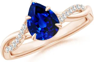 Wedding Jewelry Gift for Women carol tiny glandular inefficient greenhouse expedition Angara Lab Grown Pear-Shaped Blue Sapphire Twisted Shank Engagement Ring in 14K Solid Gold/Platinum | September Birthstone, Birthday, Anniversary, 