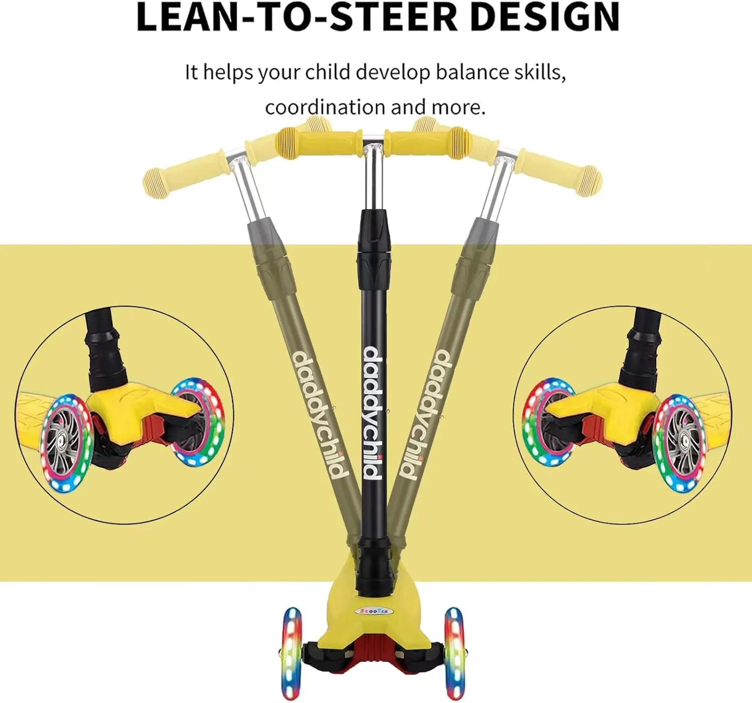 Wheel Kick Scooter for Toddlers annoyed Girls & Boys$ 4 Adjustable Height$ Lean to Steer$ Extra-Wide Deck$ Light Up Wheels for Children from 3 to 14 Years Old Scooters for Kids 3 