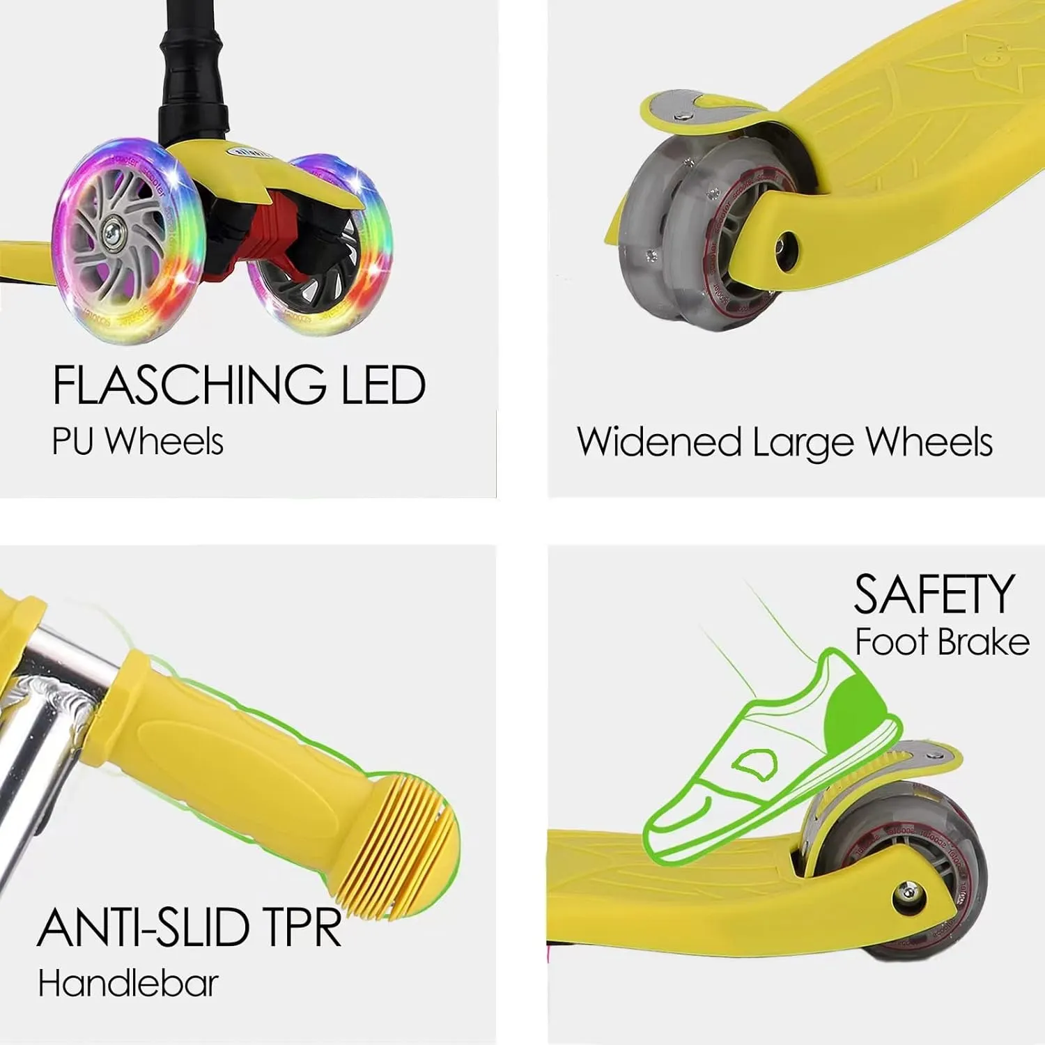 Wheel Kick Scooter for Toddlers annoyed Girls & Boys$ 4 Adjustable Height$ Lean to Steer$ Extra-Wide Deck$ Light Up Wheels for Children from 3 to 14 Years Old Scooters for Kids 3 