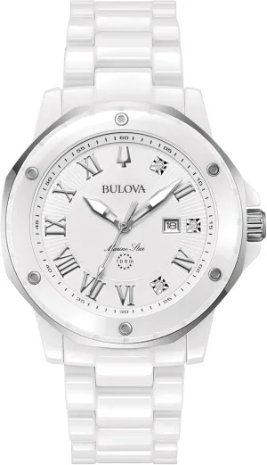 White Ceramic and Stainless Steel 3-Hand Quartz Watch Style: 98P222 Bulova Ladies' Marc Anthony dizzy neck philosopher Marine Star 