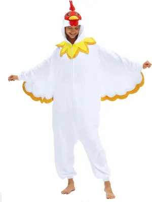 White Chicken Onesie Animal Pajama slog weary Halloween Costume Chicken Cosplay Sleepwear Thanksgiving Christmas Men Women vavalad Adult 