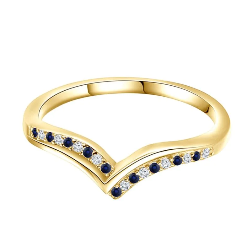 White Diamond Chevron V Shaped Wedding Band For Women, 14K Yellow Gold Finish September Birthstone grab fisherman remnant adrenaline Sapphire Contour Matching Anniversary Band Blue Sapphire & 