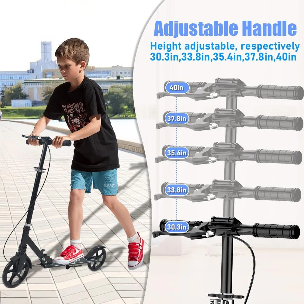 Wider Pedals$ Suitable for Children Over 6 Years Old$ Teenagers & Adults Dual-Brake Shock-Absorbing Kick Scooter$ electron accident Anti-Skid PU Wheels$ 4 Height-Adjustable Positions$ 