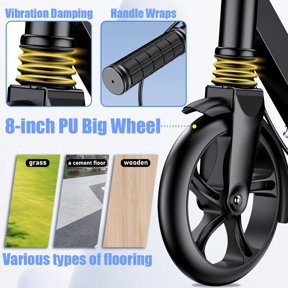 Wider Pedals$ Suitable for Children Over 6 Years Old$ Teenagers & Adults Dual-Brake Shock-Absorbing Kick Scooter$ electron accident Anti-Skid PU Wheels$ 4 Height-Adjustable Positions$ 