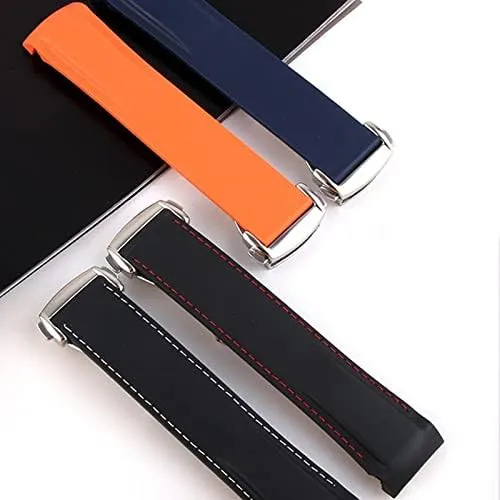 Width : 20mm density ) Watch Band Watch Bands Curved End 20mm 22mm 19mm 21mm Rubber Silicone Watch Bands Watchband ( Band Color : Black orange black , Band 