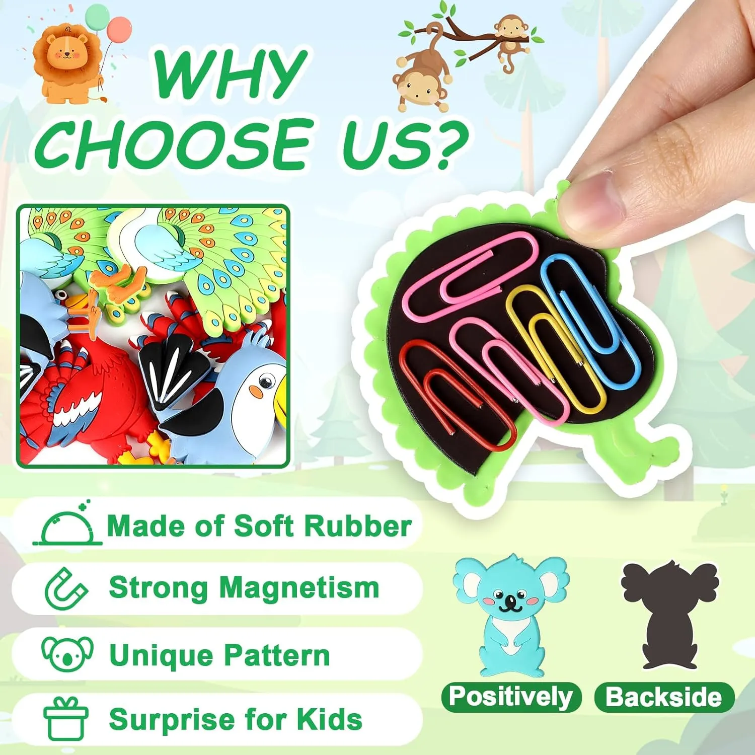 Wild alarm Animal Magnets for Fridge Full Back Magnetic Toys for Fridge Whiteboard Baby Gift 24PCS Jungle Animals Refrigerator Magnets for Toddlers 1-3 Kids Cute Rubber Safari Animals Educational Toy 