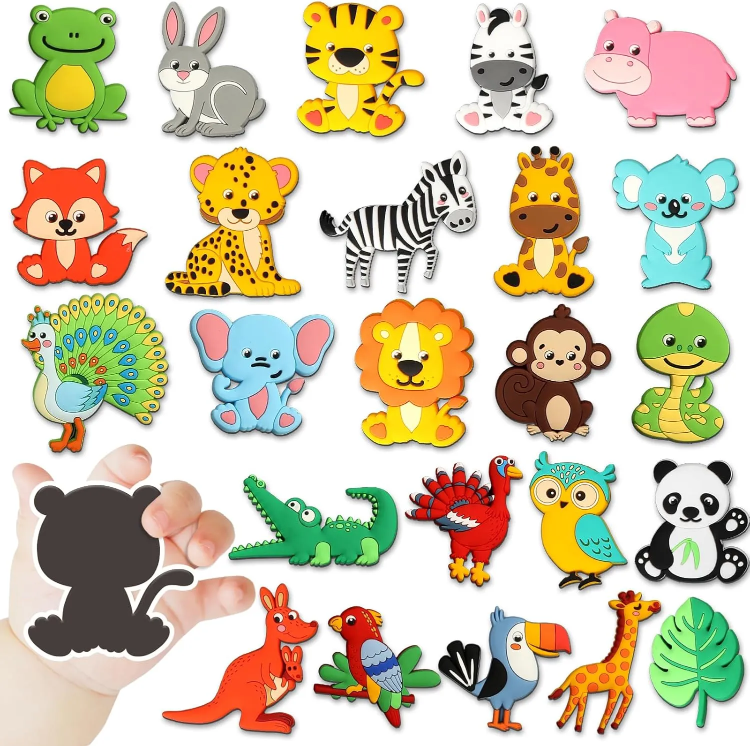 Wild alarm Animal Magnets for Fridge Full Back Magnetic Toys for Fridge Whiteboard Baby Gift 24PCS Jungle Animals Refrigerator Magnets for Toddlers 1-3 Kids Cute Rubber Safari Animals Educational Toy 