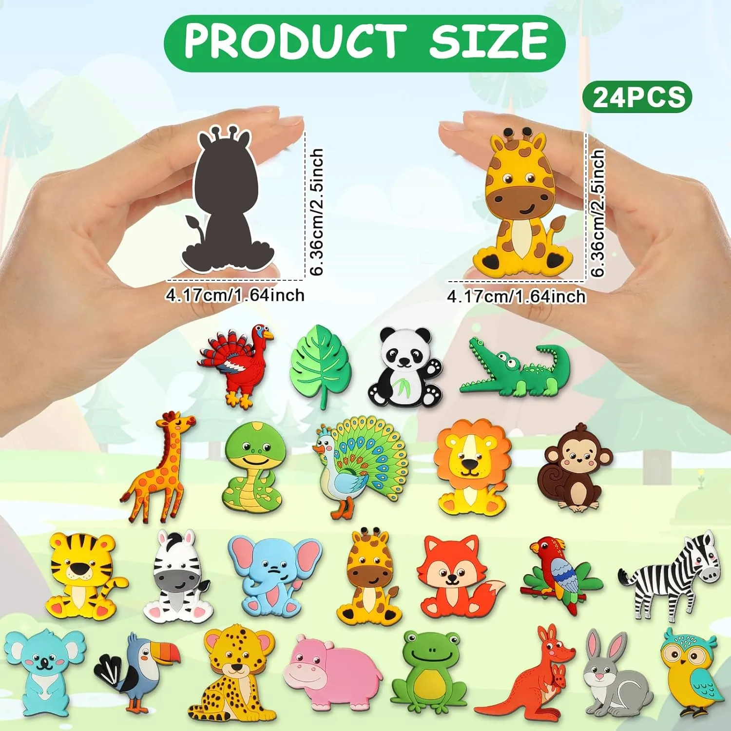 Wild alarm Animal Magnets for Fridge Full Back Magnetic Toys for Fridge Whiteboard Baby Gift 24PCS Jungle Animals Refrigerator Magnets for Toddlers 1-3 Kids Cute Rubber Safari Animals Educational Toy 