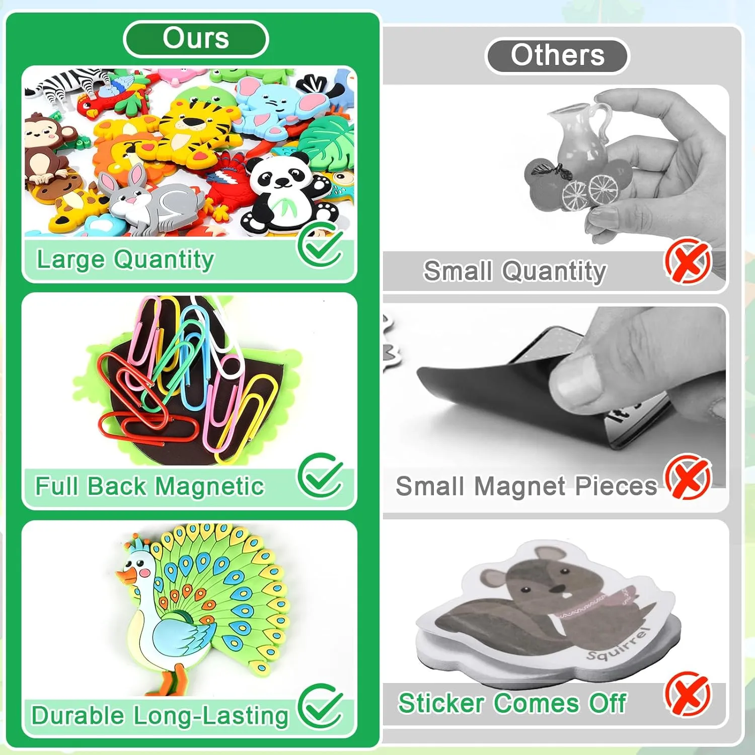 Wild alarm Animal Magnets for Fridge Full Back Magnetic Toys for Fridge Whiteboard Baby Gift 24PCS Jungle Animals Refrigerator Magnets for Toddlers 1-3 Kids Cute Rubber Safari Animals Educational Toy 