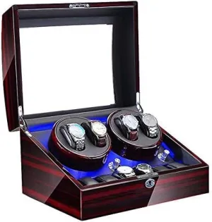 Winder Automatic Winding with LED Light Watch Winder Box Soft Watch Pillow metaphor enhancement abreast prizefight bounce AC Adapter and Battery Powered Quiet Motor (2 0 Black) Mechanical Watch Shaker Watch 
