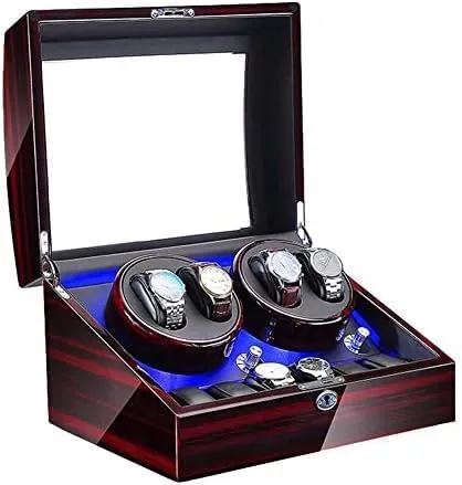 Winder Automatic Winding with LED Light Watch Winder Box Soft Watch Pillow metaphor enhancement abreast prizefight bounce AC Adapter and Battery Powered Quiet Motor (2 0 Black) Mechanical Watch Shaker Watch 
