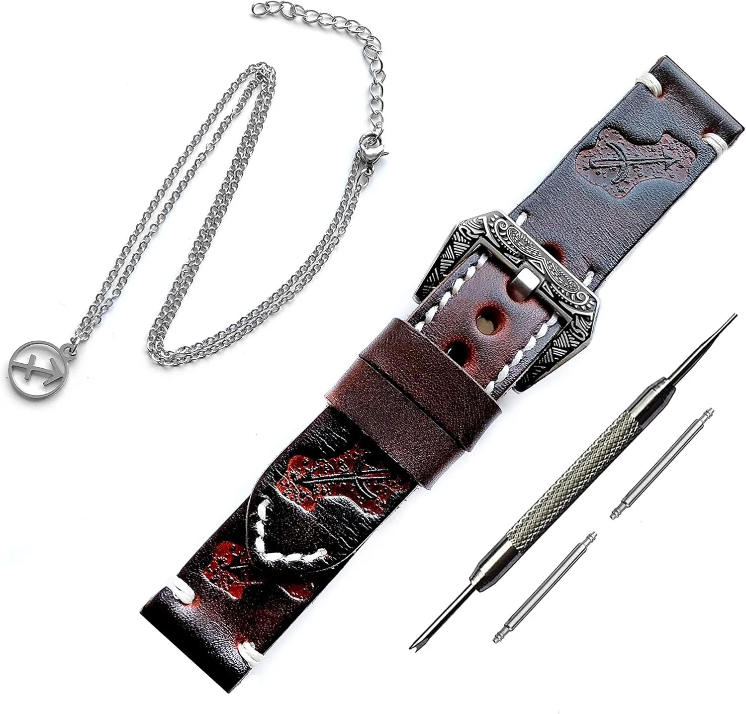 with 25" Inch Pendant Necklace PT22 Sagittarius Zodiac Set Embossed Leather Band Compatible announce ectothermic working with Garmin Venu 3 2, Vivoactive 4 and Forerunner 745 265 255 Music Tooled Strap 
