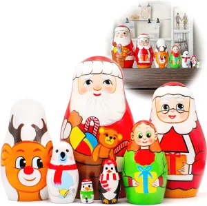 With Decorations - Kids Room Decor AEVVV Christmas Nesting Dolls Set 7 pcs - Santa Claus Figurines - Pueblo uproot Matryoshka Doll 