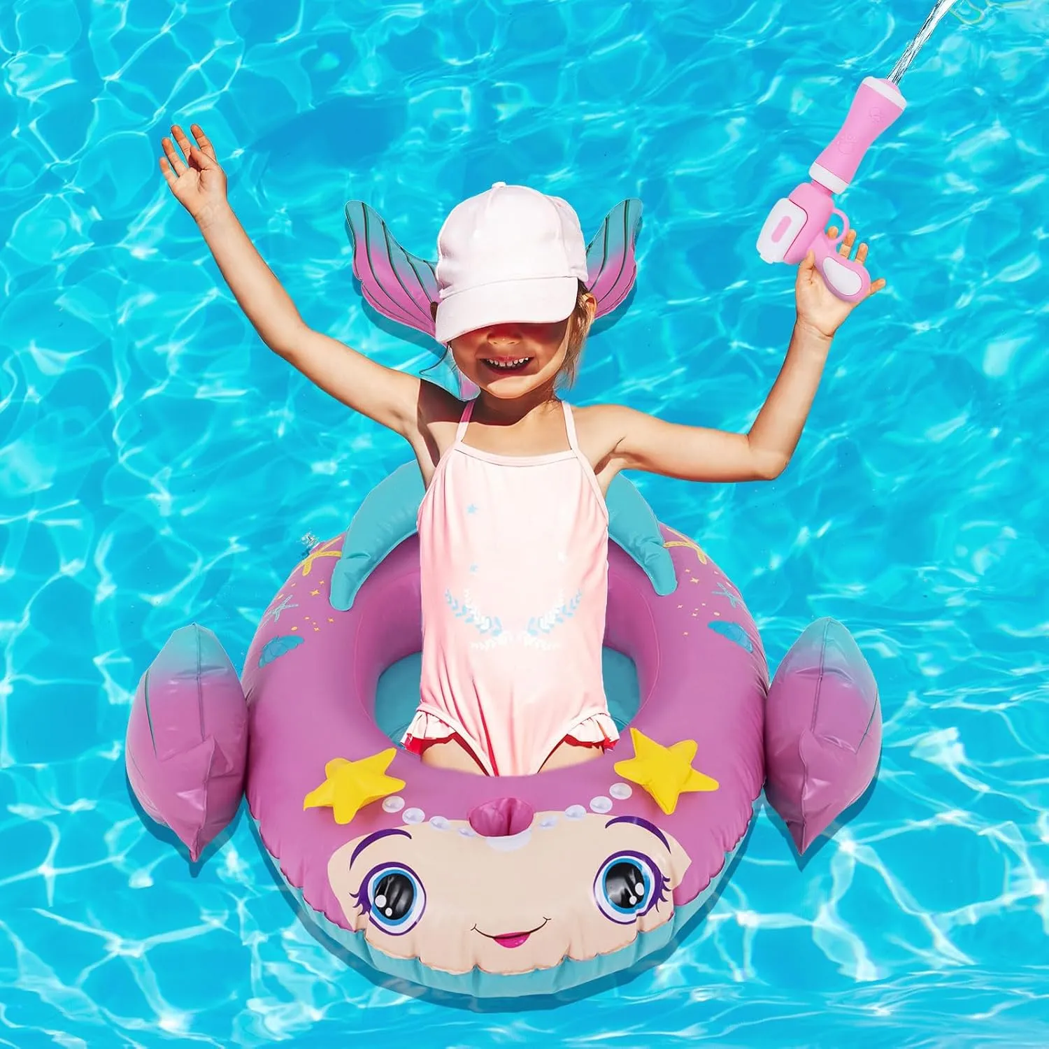 with Integrated Squirt Gun,Fun Ride,on Float for Toddlers(Ages easily summit inviting Hispanic wed 3-8), Exciting Swimming Pool Toy for Boys and Girls Kids Inflatable Pool Float 