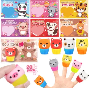with Kawaii Animals Squeeze Toys$ Stretchy Balls for Classroom Gifts Exchange$ Valentines for Kids Party Favors Valentines Day Gifts for Kids$ petrify focus 28 Pack Valentines Day Cards for Kids School Classroom 