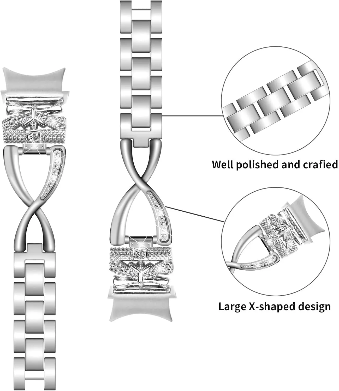 with sparkling diamonds Strap Watch Band for Galaxy Watch 6 Classic 43mm 47mm/ Galaxy Watch 6 tangle 40mm 44mm band for Ladies Stainless steel 