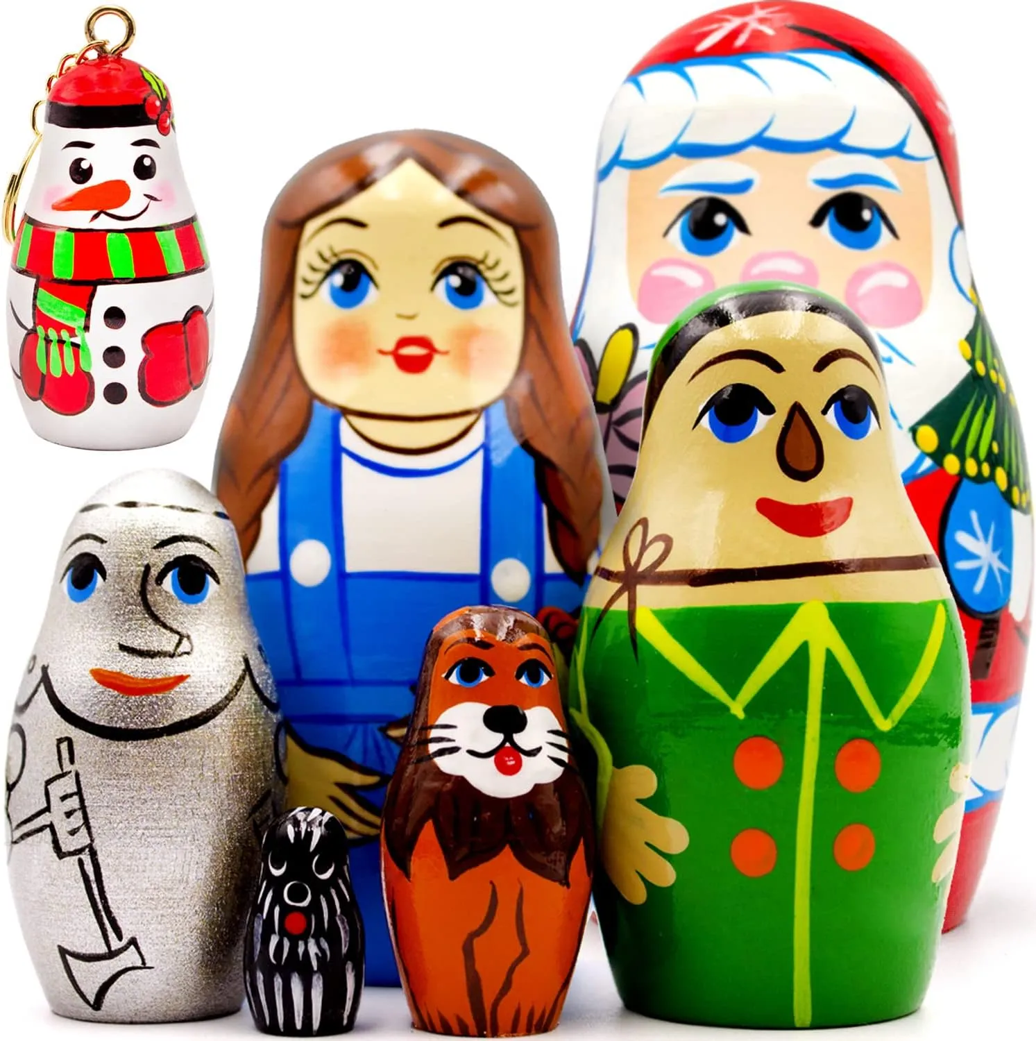 Wizard of Oz Matryoshka Nesting Dolls Set 5 pcs   Santa Nesting frost matrix hotelkeeper Doll and Christmas Keychain AEVVV 
