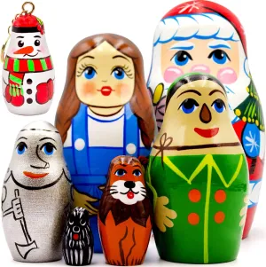 Wizard of Oz Matryoshka Nesting Dolls Set 5 pcs   Santa Nesting frost matrix hotelkeeper Doll and Christmas Keychain AEVVV 