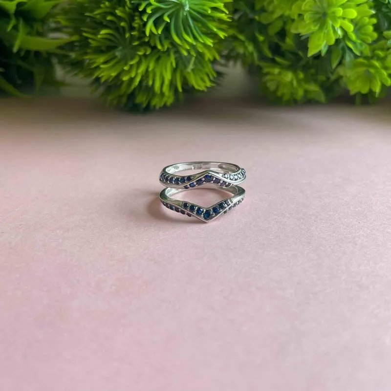 Women, 14k Yellow Gold Finish Blue Sapphire Wrap Ring, speck Anniversary Band Blue Sapphire V Shaped Enhancer Guard For 