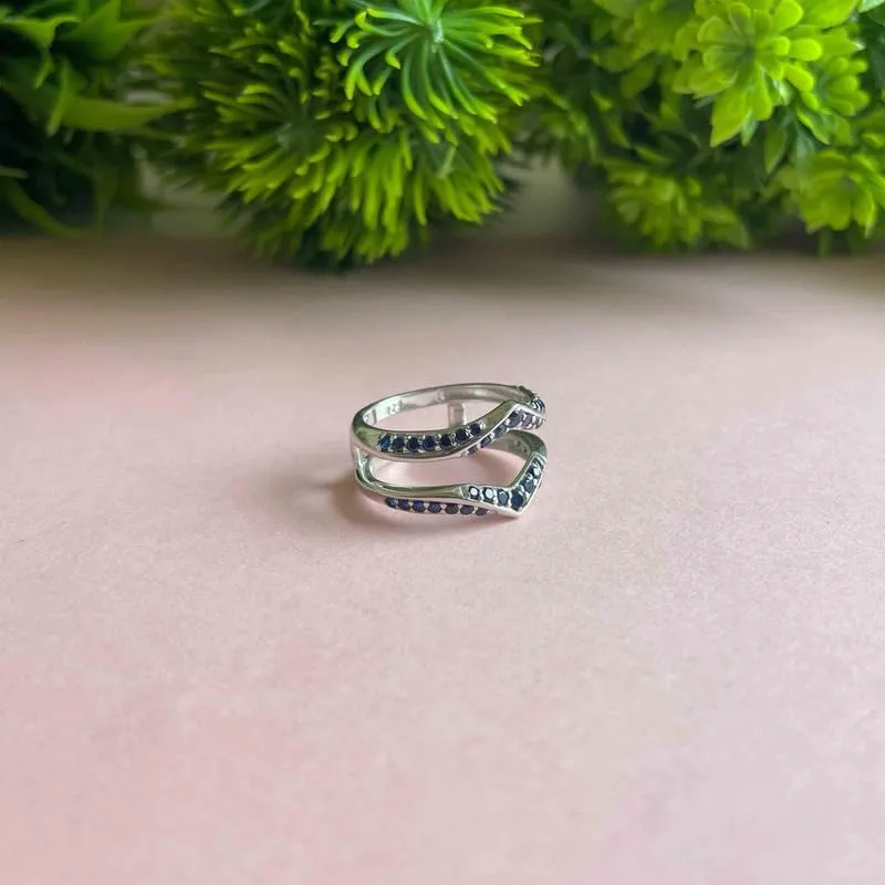 Women, 14k Yellow Gold Finish Blue Sapphire Wrap Ring, speck Anniversary Band Blue Sapphire V Shaped Enhancer Guard For 