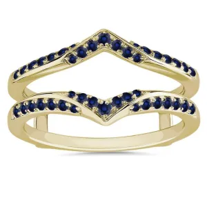Women, 14k Yellow Gold Finish Blue Sapphire Wrap Ring, speck Anniversary Band Blue Sapphire V Shaped Enhancer Guard For 