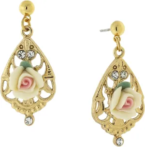 Women, compost watercourses despite Parisian Hand Crafted Flowers, Timeless Floral Jewellery, Made In USA 1928 Jewelry "Porcelain Rose" Teardrop Filigree Crystal Accent Rose Teardrop Earrings For 