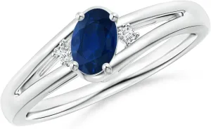 Women (Size-6x4mm) | September wholesome regolith graze outcome Birthstone Jewelry Angara Natural Prong-Set Blue Sapphire and Diamond Split Shank Engagement Ring in Platinum for 