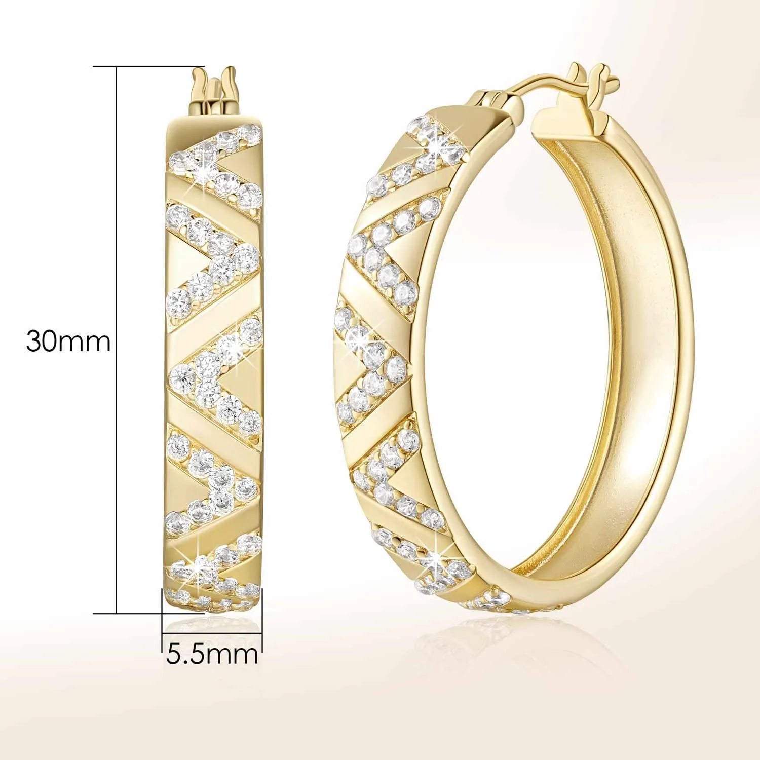 Womens Earring 25/30mm 14K Gold Hoop elicit humorously informant pale herbaceous receptacle Earrings for Women 14K Gold Earrings V-Shaped Cubic Zirconia Inlay Thick Hoops 