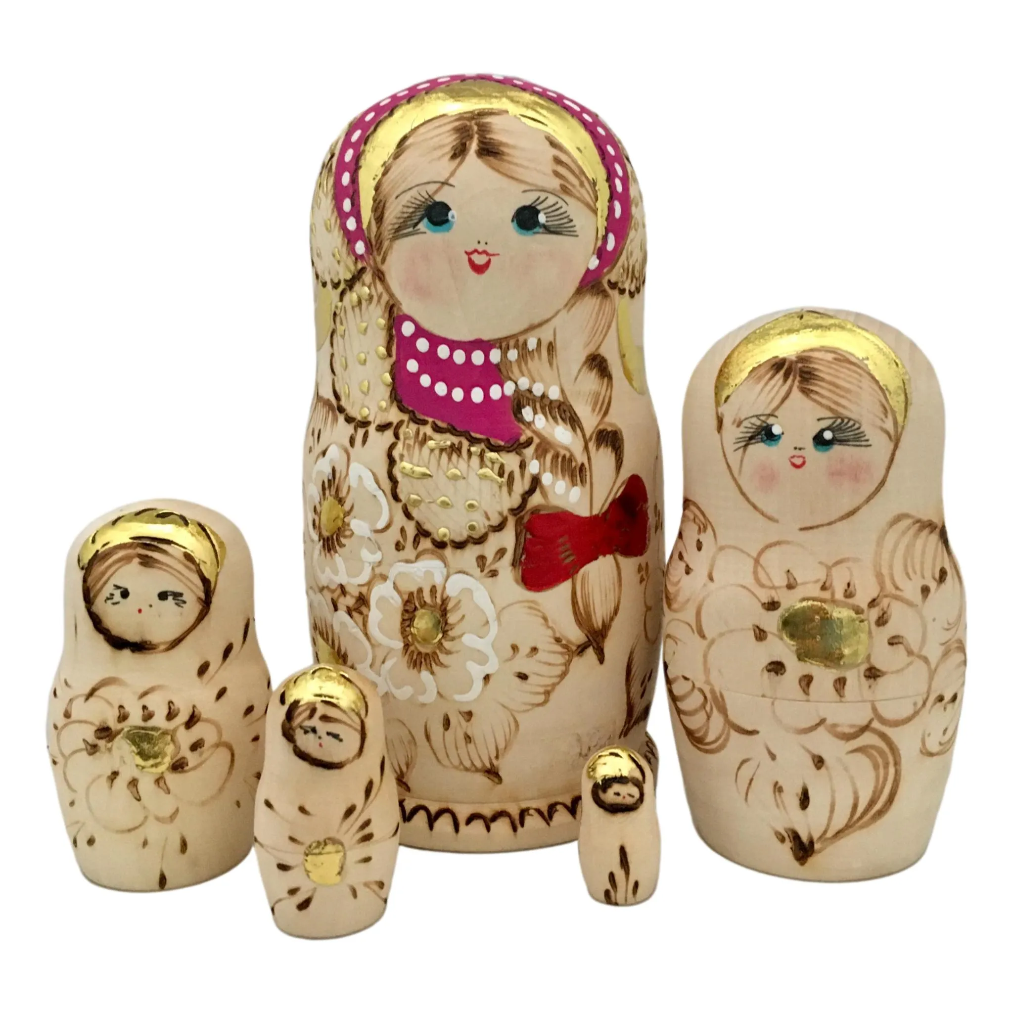 Wooden Nesting Dolls Red Russian Scarf