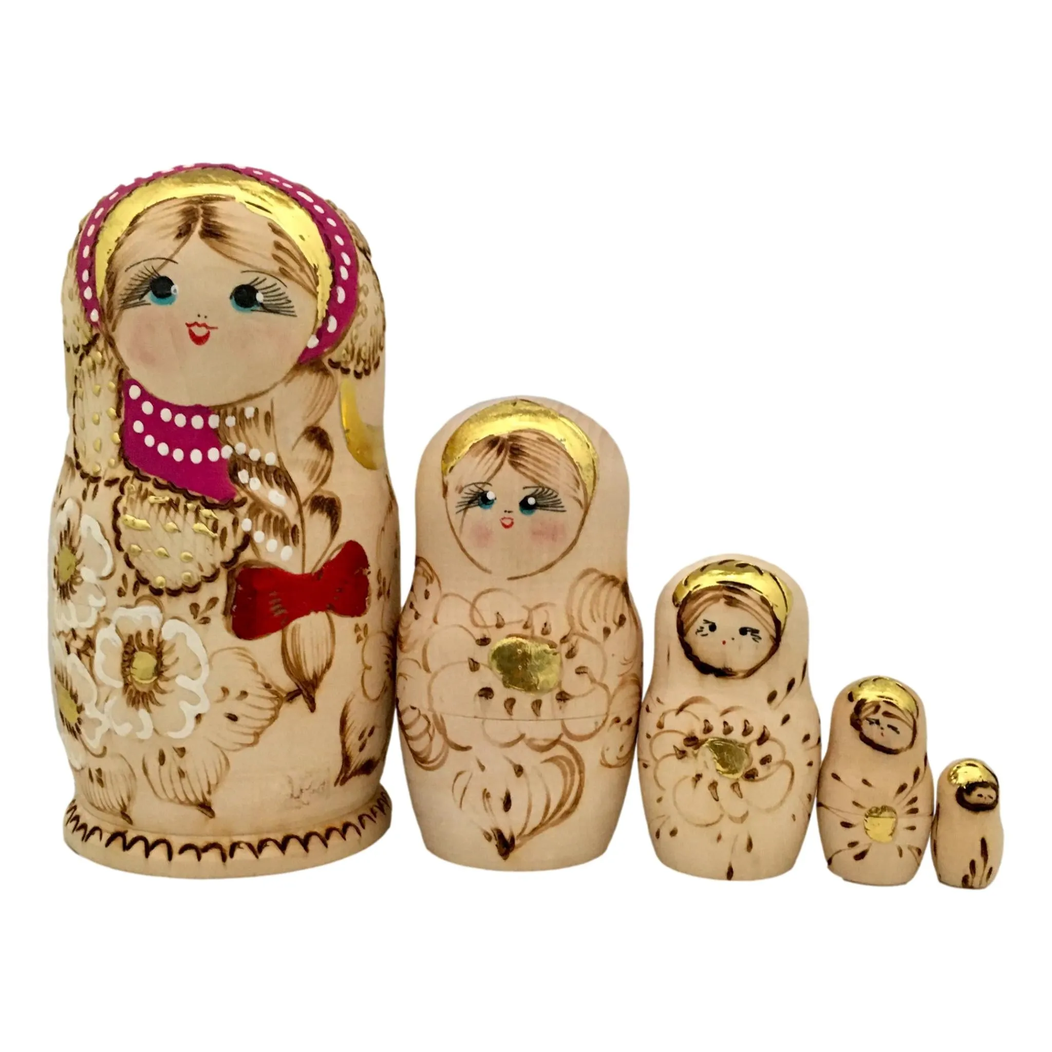 Wooden Nesting Dolls Red Russian Scarf