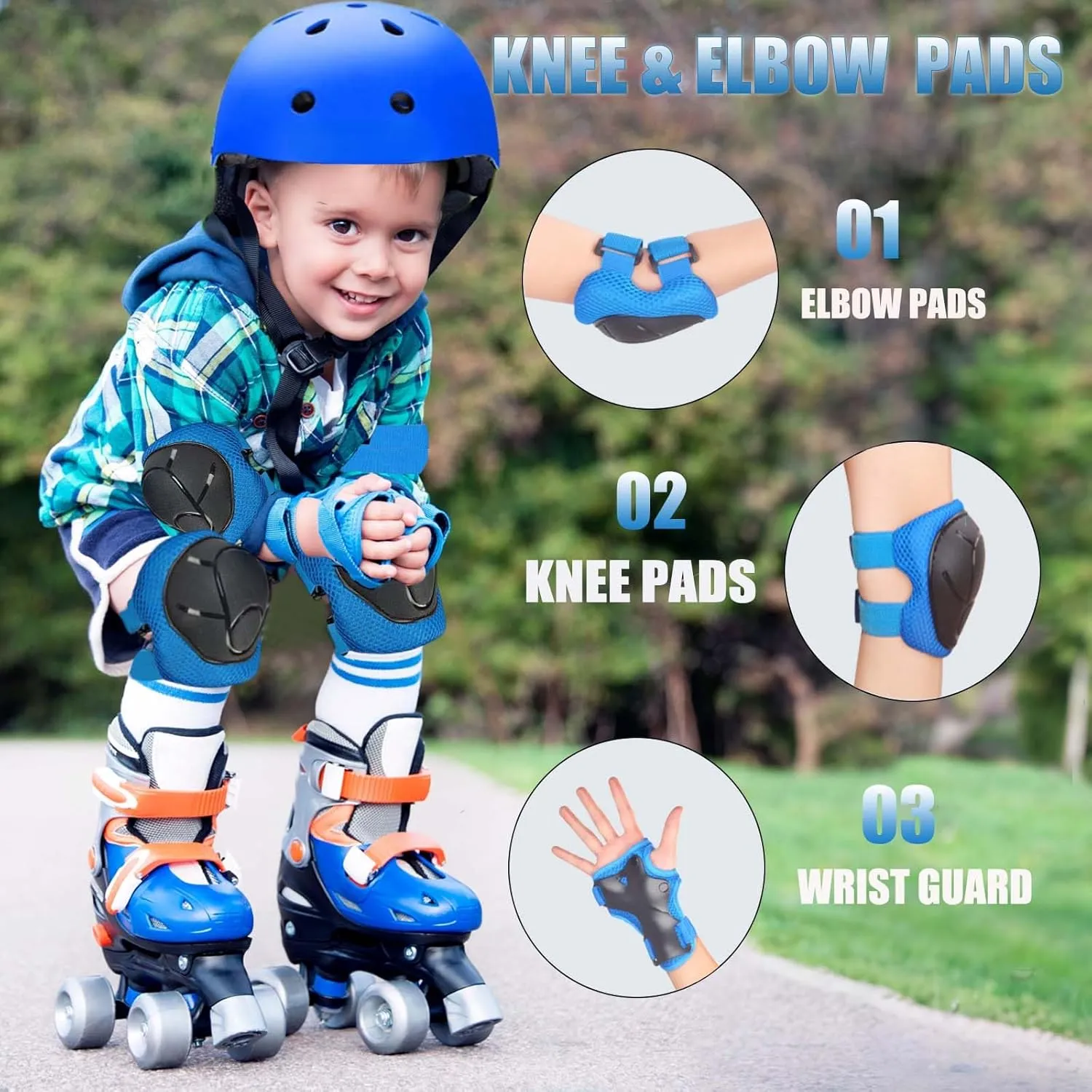 Wrist Pads for Toddler newscast Age 3-14 Boys Girls$ Bike Skateboard Hoverboard Scooter Rollerblading Helmet Set Kids Adjustable Helmet$ with Sports Protective Gear Set Knee Elbow 