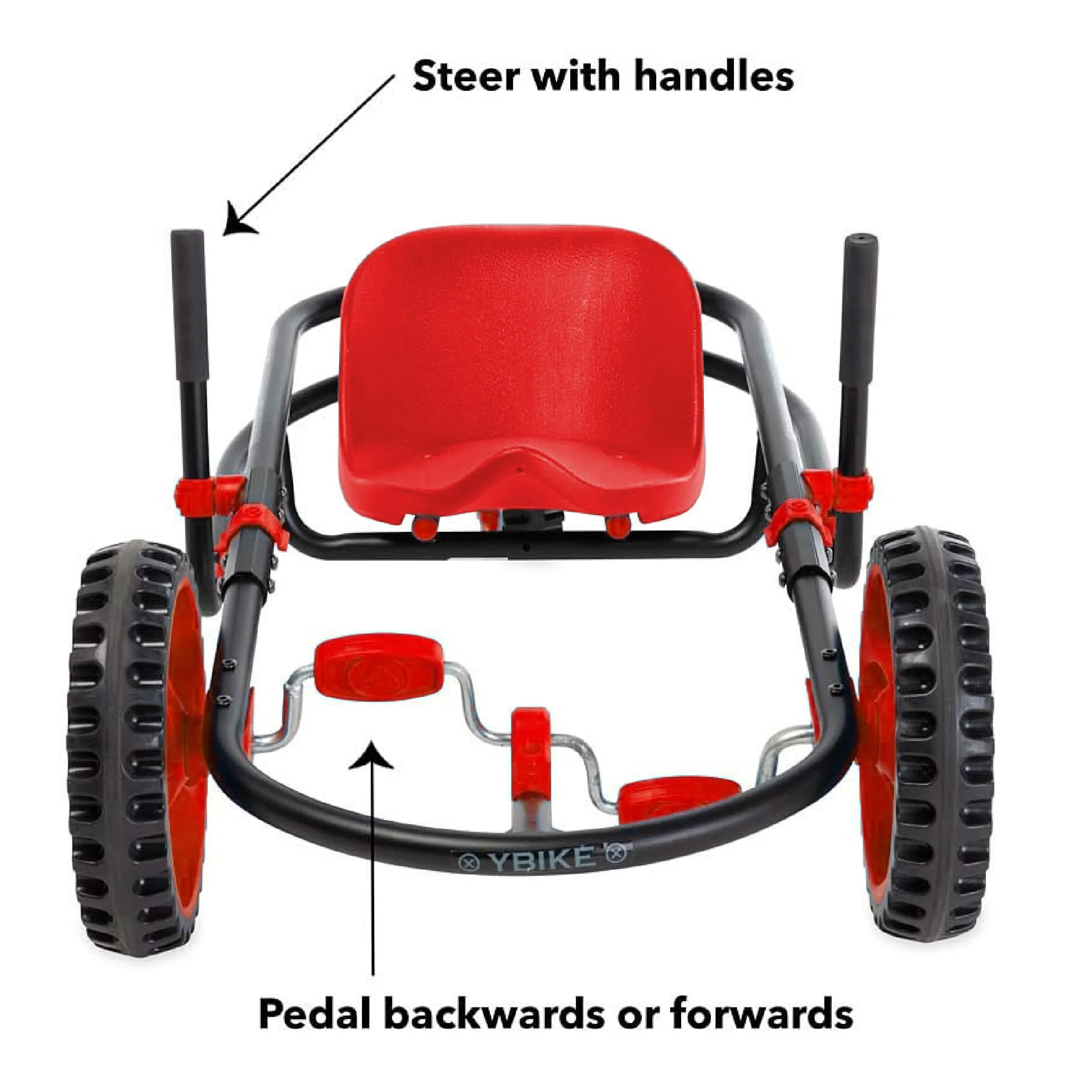 YBIKE Explorer Pedal Car - 3-Wheel Go Kart for Kids, Ride On Toys for Girls and Boys, Ages 4 &amp; Up, Steer with Handles, Adjustable Frame &amp; Seat, Up to 155 lbs, Red &amp; Black