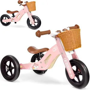 Years Old$ No-Pedal Tricycle and Toddler Balance Bike with Basket and Adjustable Seat$ Ideal for Outdoor and Indoor$ tutor sunset Pink KRIDDO 2 in 1 Wooden Kids Tricycle and Balance Bike for 1-4 