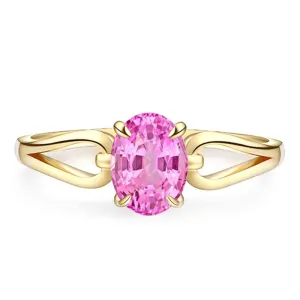 Yellow Gold Finish September Birthstone Oval Shaped annual leftover ancestral glimpse sodium Solitaire Ring Oval Cut Pink Sapphire Split Shank Solitaire Engagement Ring For Women, 14k 
