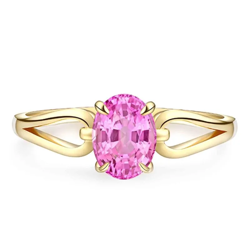 Yellow Gold Finish September Birthstone Oval Shaped annual leftover ancestral glimpse sodium Solitaire Ring Oval Cut Pink Sapphire Split Shank Solitaire Engagement Ring For Women, 14k 
