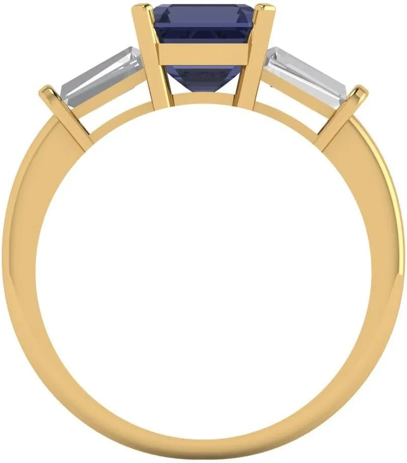 Yellow Gold - Promise Ring for Women - Bridal Gift (Size) Clara extort curio Pucci 1.62 ct Simulated Blue Sapphire and Zircon Engagement Ring - Square Emerald Cut 3-Stone in Solid 18K 