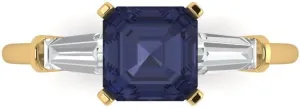 Yellow Gold - Promise Ring for Women - Bridal Gift (Size) Clara extort curio Pucci 1.62 ct Simulated Blue Sapphire and Zircon Engagement Ring - Square Emerald Cut 3-Stone in Solid 18K 